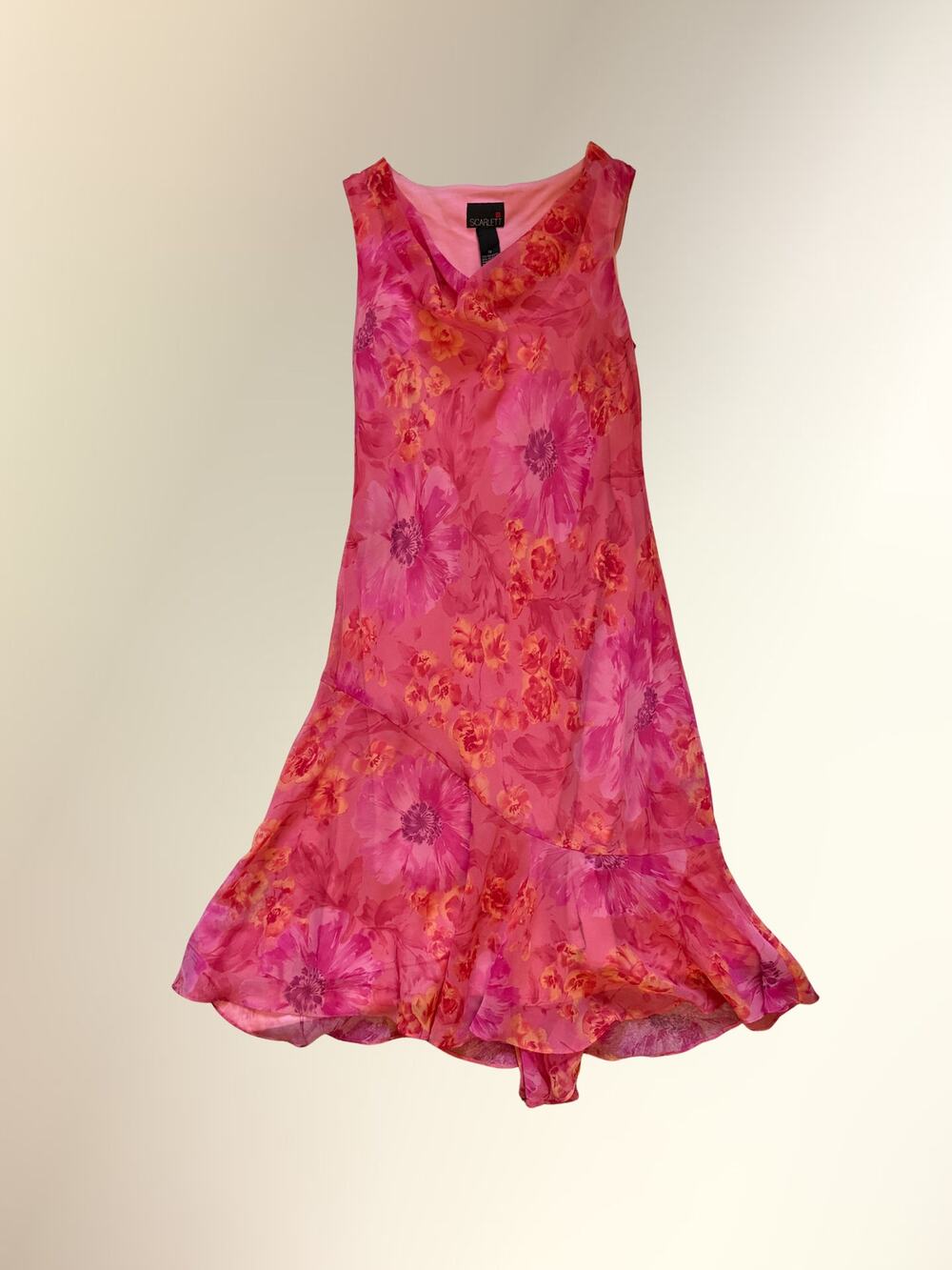 Y2K Scarlett Pink Floral Bias Cut Fairy Hem Sleeveless Dress Sz 12